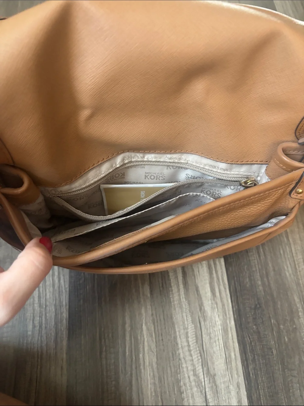 Michael Kors Pebbled Saddle Crossbody in Cognac Brown with Gold Hardware